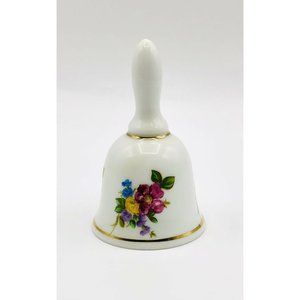 Reutter Porzellan W Germany White Porcelain Floral Bell with Gold Trim 3 3/8"H